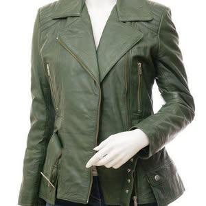 Women Green Motorcycle Leather Jacket