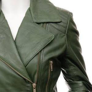 Women Green Motorcycle Leather Jacket