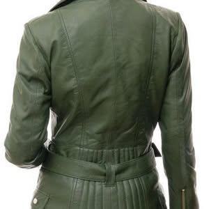 Women Green Motorcycle Leather Jacket