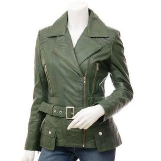 Women Green Motorcycle Leather Jacket