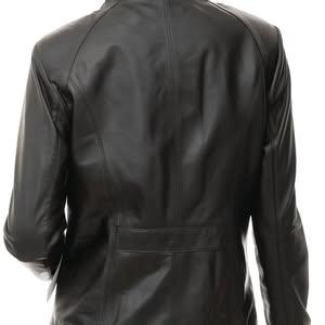 Women Stand Collar Black Biker Leather Jacket - Stella