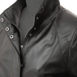 Women Stand Collar Black Biker Leather Jacket - Stella