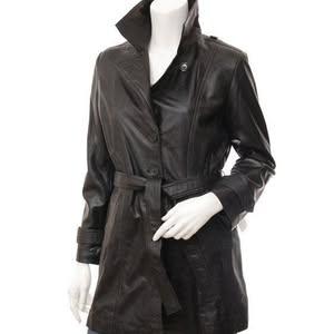 Women's Black Leather Coat | Luxuary Trench Coat For Women