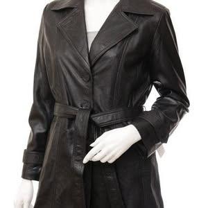 Women's Black Leather Coat | Luxuary Trench Coat For Women