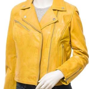 Women's  Retro Yellow Biker Leather Jacket
