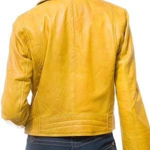 Women's  Retro Yellow Biker Leather Jacket