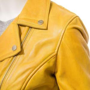 Women's  Retro Yellow Biker Leather Jacket