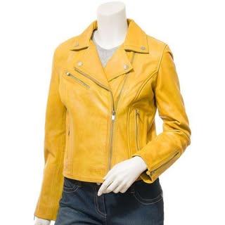 Women's  Retro Yellow Biker Leather Jacket