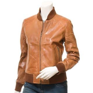 Women's Tan Bomber Leather Jacket
