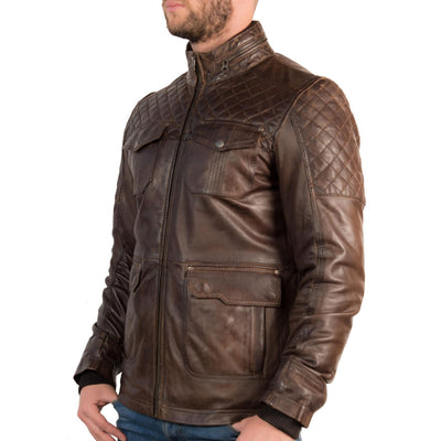 Men's Quilted Shoulder Motorcycle Leather Jacket - Bull Armour