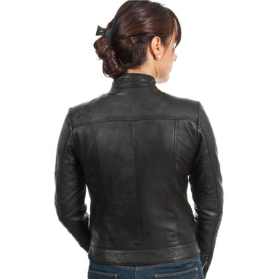 Women's Straight Closure Leather Jacket - Bull Armour