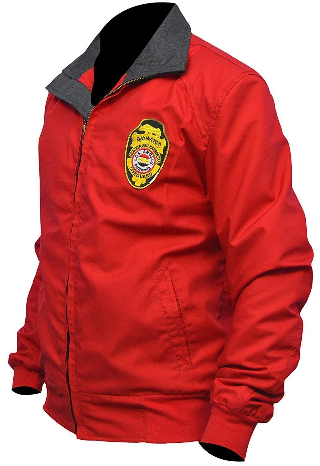 Baywatch David Hasselhoff Red Cotton Bomber Jacket - Bull Armour