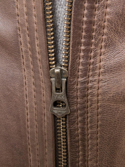 Men's Vintage Slim Fit Leather Jacket - Brown - Bull Armour