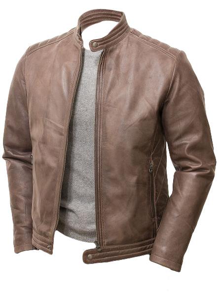 Men's Vintage Slim Fit Leather Jacket - Brown - Bull Armour
