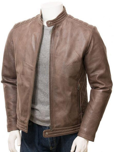 Men's Vintage Slim Fit Leather Jacket - Brown - Bull Armour