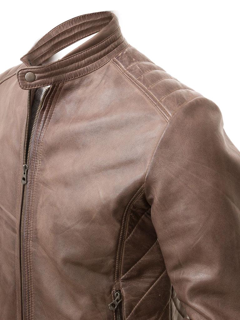 Men's Vintage Slim Fit Leather Jacket - Brown - Bull Armour