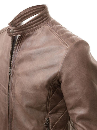 Men's Vintage Slim Fit Leather Jacket - Brown - Bull Armour