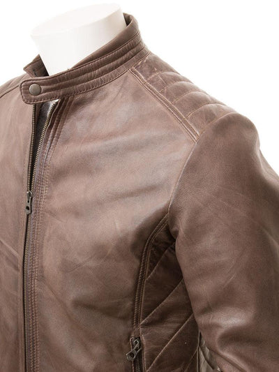 Men's Vintage Slim Fit Leather Jacket - Brown - Bull Armour