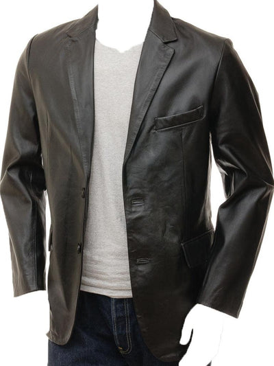 Men's Heated Leather Leather Blazer Coat - Bull Armour