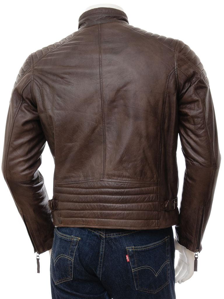 Men's Quilted Brown Leather Bomber Jacket - Bison - Bull Armour