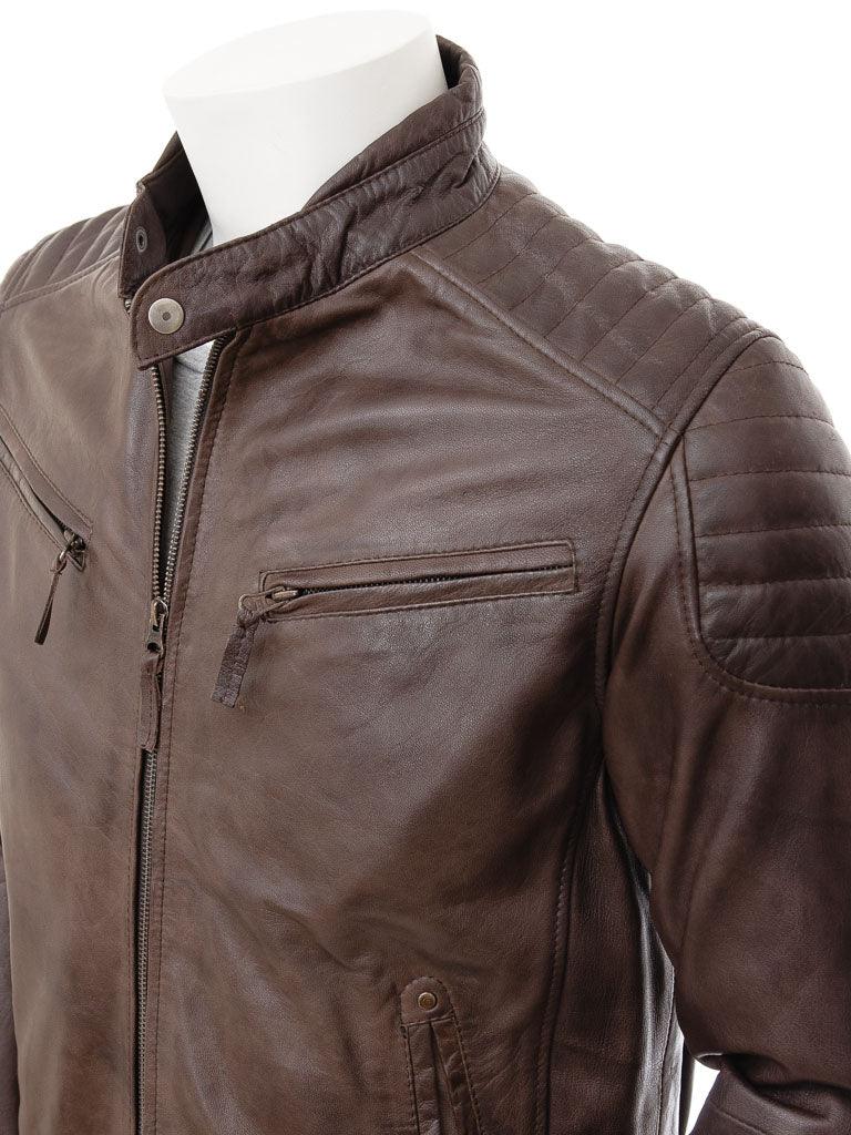 Men's Quilted Brown Leather Bomber Jacket - Bison - Bull Armour