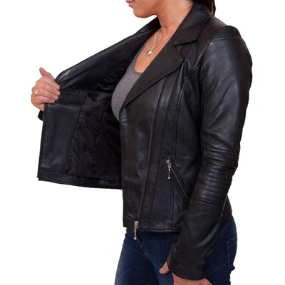 Women Cross Zipper Petite Leather Jacket - Bull Armour