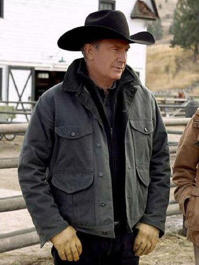 Men's TV Series John Dutton Yellowstone Cowboy Rip Wheeler Kevin Costner Black Cotton Jacket - Bull Armour