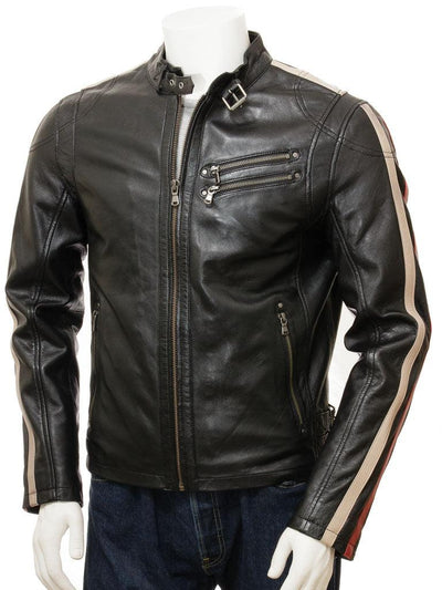 Men's Cafe Racer Leather Motorcycle Jacket - Bull Armour