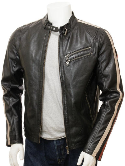 Men's Cafe Racer Leather Motorcycle Jacket - Bull Armour