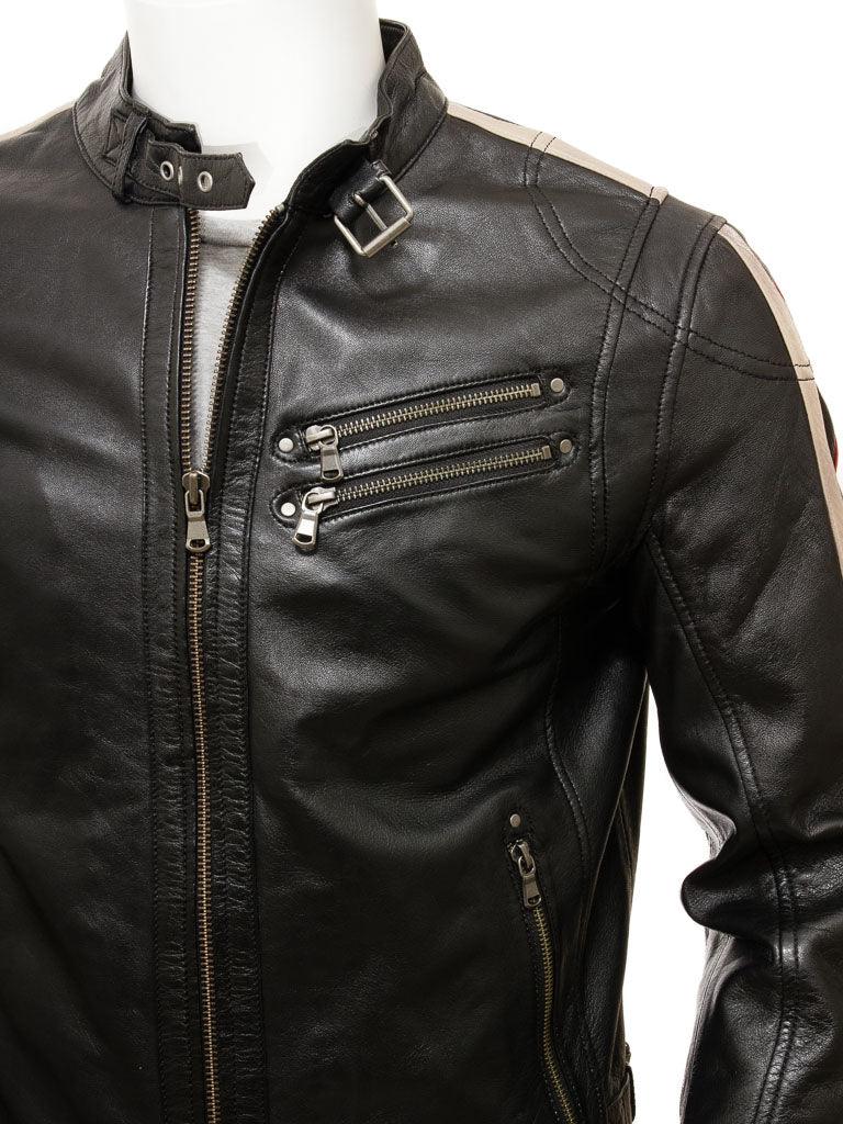 Men's Cafe Racer Leather Motorcycle Jacket - Bull Armour