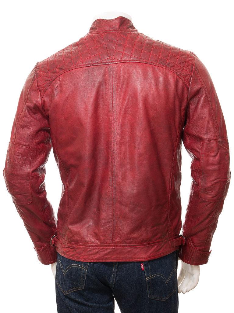 Men's Vintage Red Biker Leather Jacket - Heated - Bull Armour