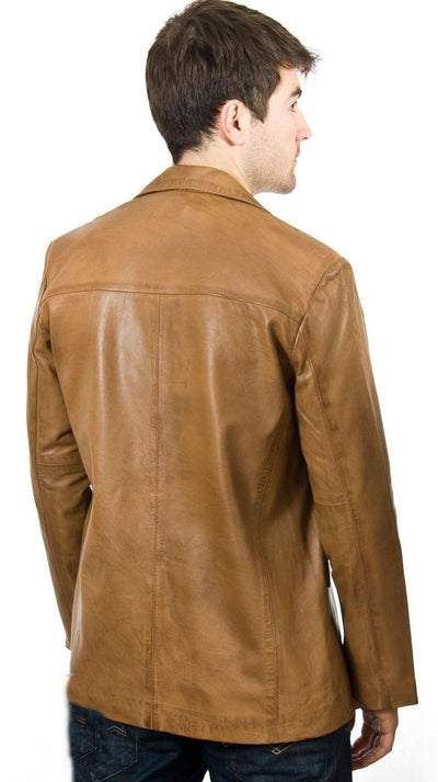 Men's Tan Leather Blazer | Premium Handcrafted Leather Blazer - Bull Armour