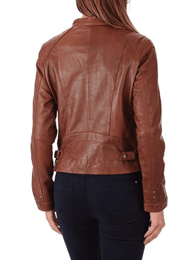Women Lambskin Brown Waxed Leather Jacket - Bull Armour