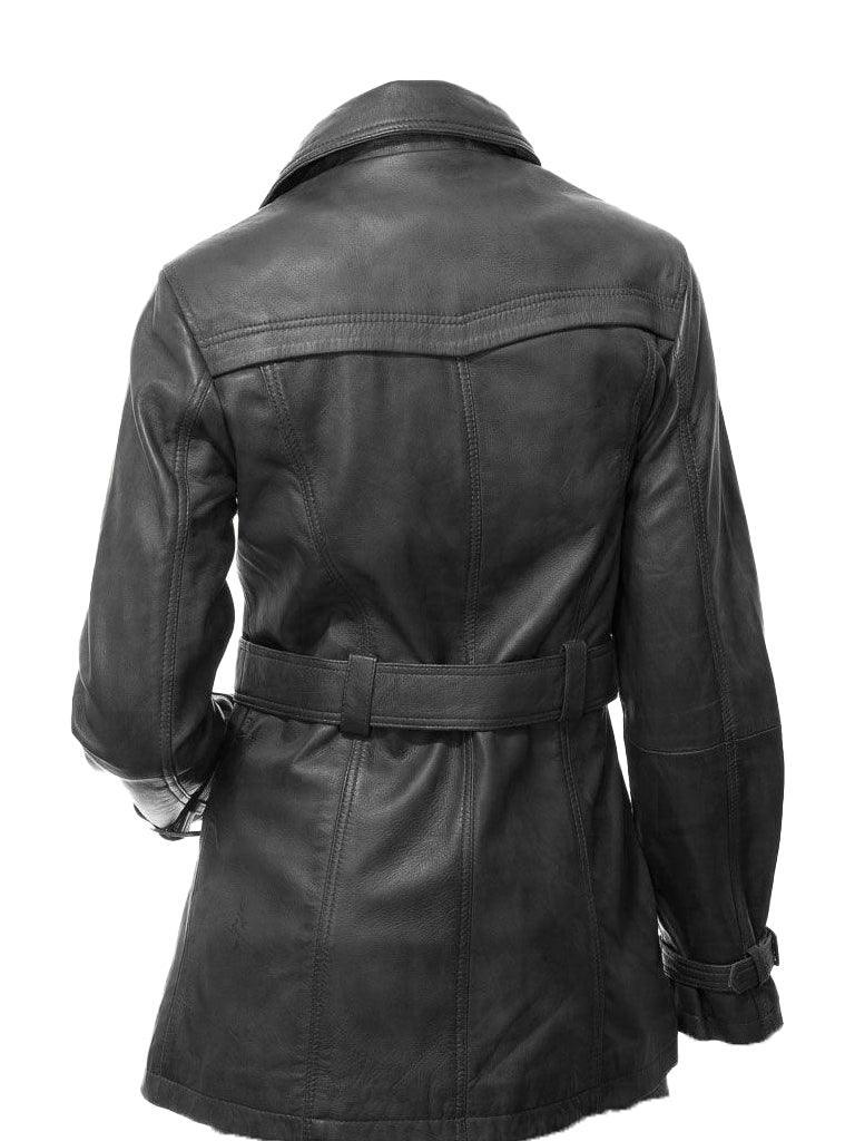 Women's Green Nappa Leather Trench Coat - Bull Armour